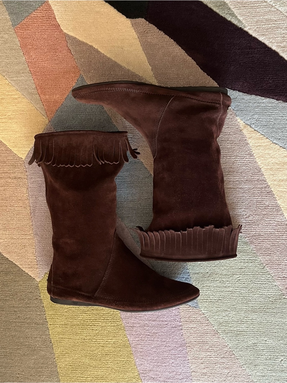 Jimmy Choo Brown Suede Fringe Mid-Calf Moccasin Boots